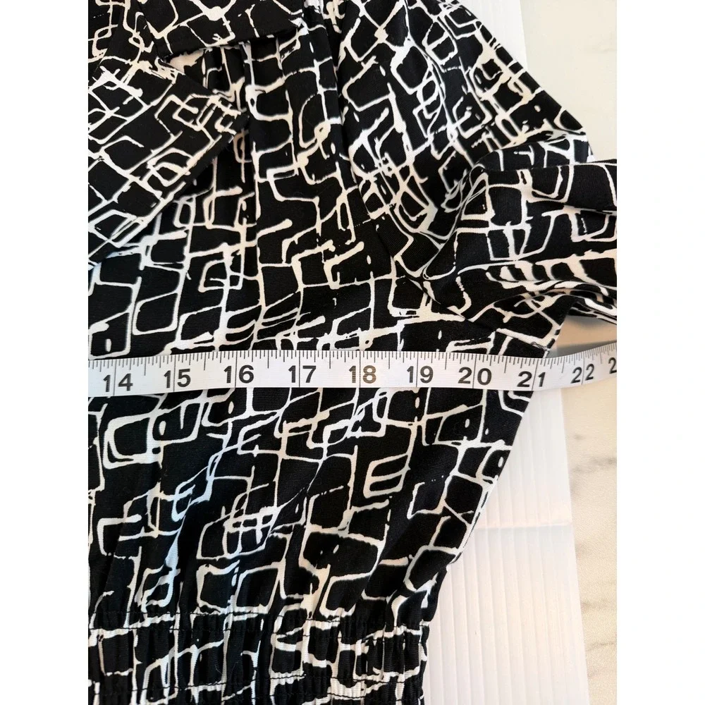Laura Ashley Womens Black White Geometric‎ Print Button Front Jacket Blazer Sz L